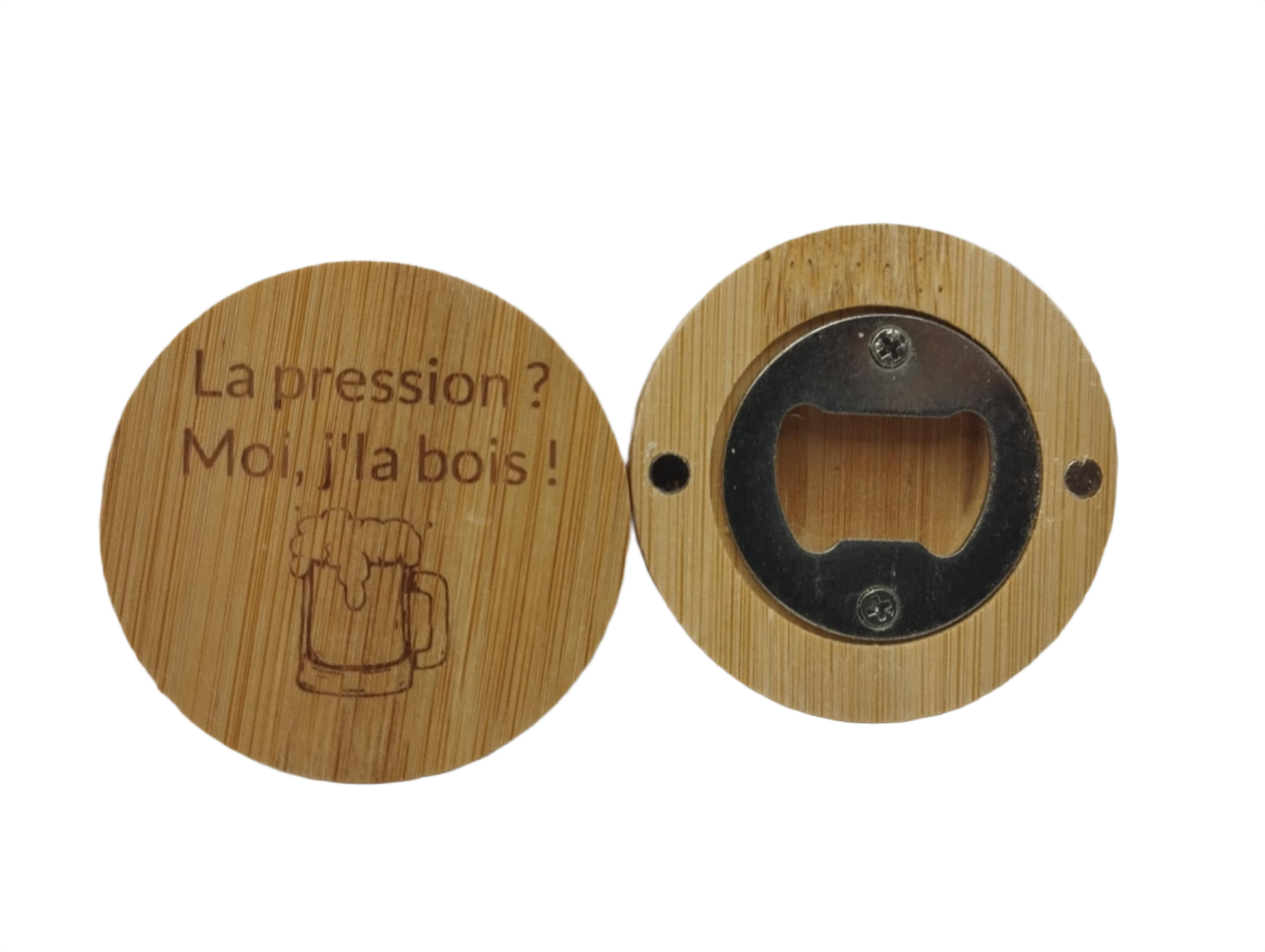 Décapsuleur bois (rond) - gravé (Personnalisable avec votre texte)