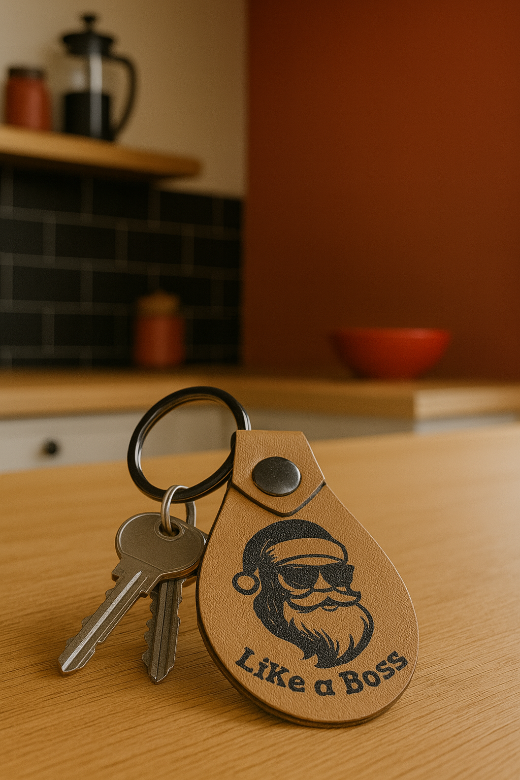 Porte-clé - ovale en cuir - gravé (Personnalisable)