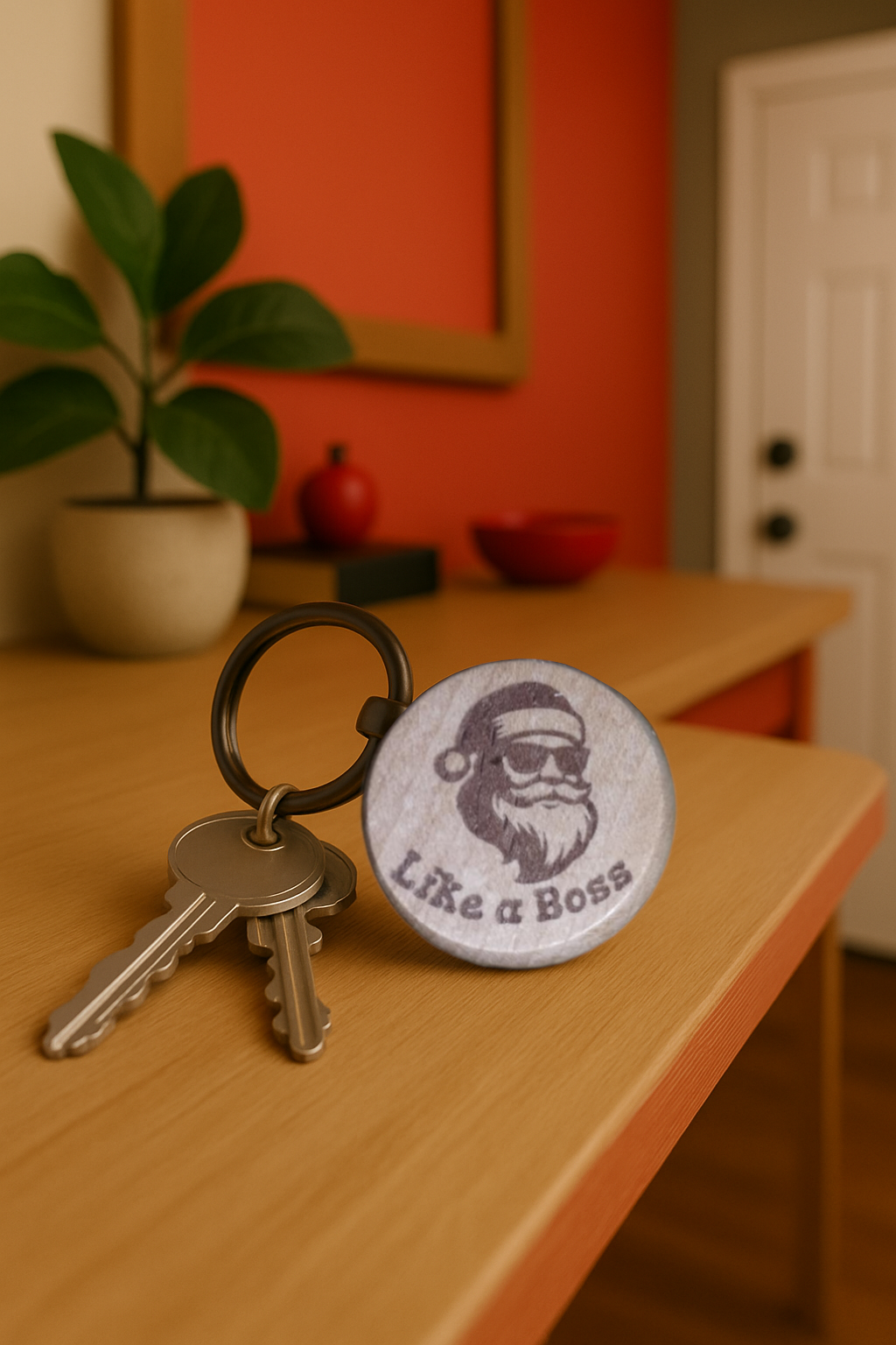 Porte-clé - rond en bois - gravé (Personnalisable)